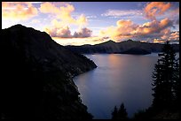 Clouds and lake from Sun Notch, sunset. Crater Lake National Park, Oregon, USA.