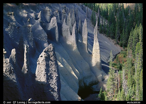 Pinnacles rising from Sand Creek Canyon. Crater Lake National Park (color)