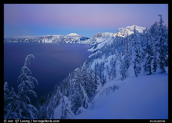 Lake, Mt Garfield, Mt Scott, winter dusk. Crater Lake National Park (color)