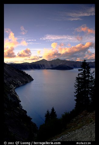 View towards  West from Sun Notch, sunset. Crater Lake National Park, Oregon, USA.