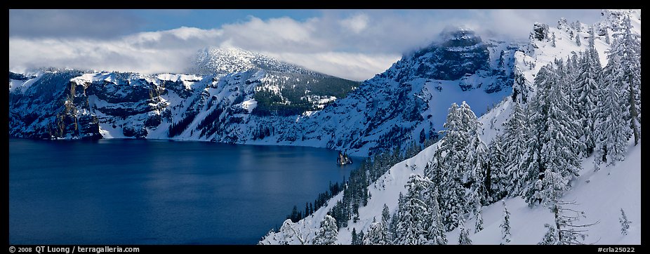 Fresh snow on lake rim. Crater Lake National Park (color)