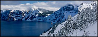 Fresh snow on lake rim. Crater Lake National Park (Panoramic color)