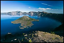 Crater Lake and Wizard Island, afternoon. Crater Lake National Park, Oregon, USA.