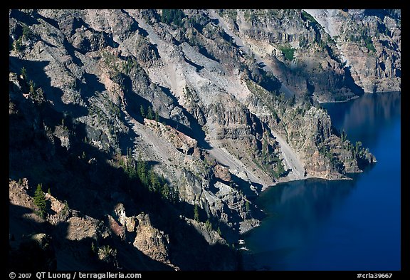 Volcanic cliffs below Hillman Peak, afternoon. Crater Lake National Park (color)
