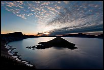 Crater Lake and Wizard Island, sunrise. Crater Lake National Park, Oregon, USA. (color)