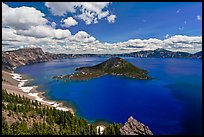 Deep blue lake and clouds. Crater Lake National Park, Oregon, USA.