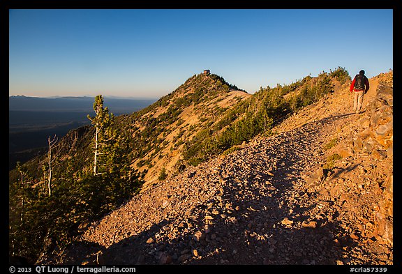 Hiker approachng Mount Scott summit. Crater Lake National Park (color)