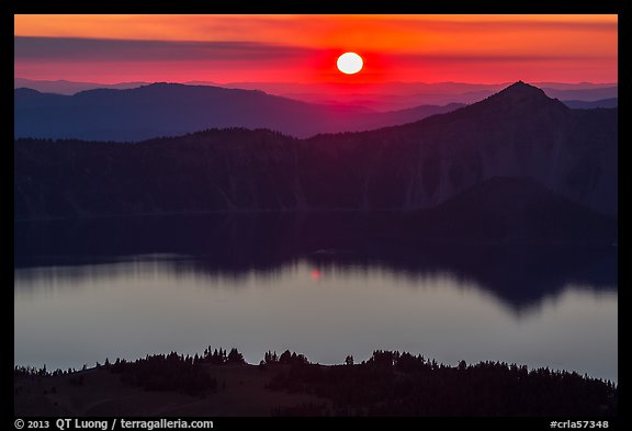 Sun setting over Crater Lake and Llao Rock. Crater Lake National Park (color)