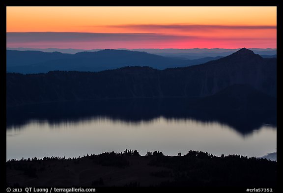Crater Lake, Llao Rock, and ridges at sunset. Crater Lake National Park (color)