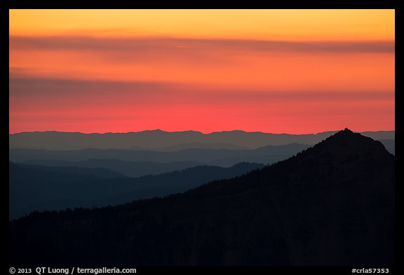 Llao Rock, and mountain ridges at sunset. Crater Lake National Park (color)