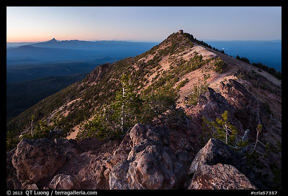 Mount Scott summit and fire lookout at dusk. Crater Lake National Park (color)