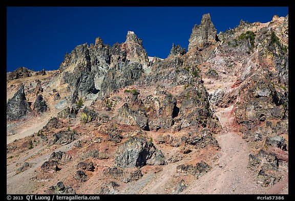 Tall volcanic dikes. Crater Lake National Park (color)