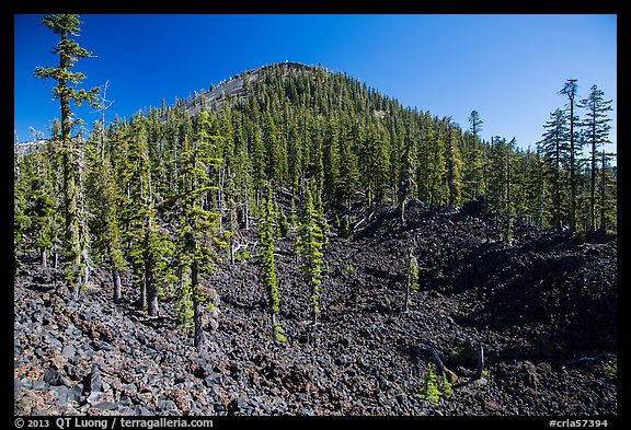 Hardened lava field and cinder cone, Wizard Island. Crater Lake National Park (color)