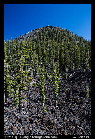 Lava rocks and cinder cone, Wizard Island. Crater Lake National Park (color)