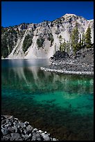 Watchman reflected in Fumarole Bay emerald waters, Wizard Island. Crater Lake National Park ( color)