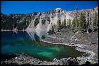 Cove with emerald waters, Fumarole Bay, Wizard Island. Crater Lake National Park ( color)