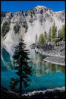 Hemlock, Watchman reflection, and clear waters, Wizard Island. Crater Lake National Park ( color)