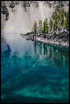 Watchman reflection in clear water of Fumarole Bay, Wizard Island. Crater Lake National Park ( color)