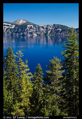 Hemlock, blue waters, and Mount Scott, Wizard Island. Crater Lake National Park (color)