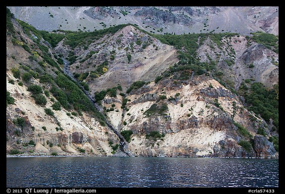 Chaski Slide seen from lake. Crater Lake National Park (color)