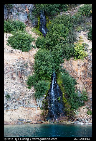 Waterfall running into lake. Crater Lake National Park (color)