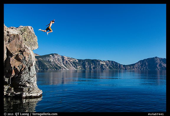 Twenty-five foot jump into more than eighty feet of water. Crater Lake National Park (color)