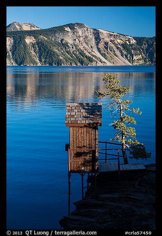 Water Level recording gauge tower, Cleetwood Cove. Crater Lake National Park (color)