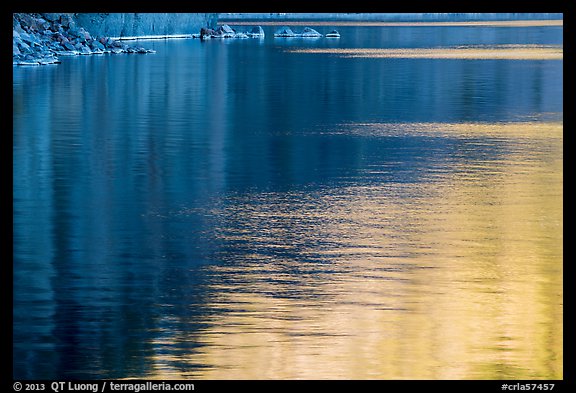 Reflections and lakeshore, Cleetwood Cove. Crater Lake National Park (color)