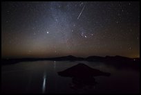 Meteor over Crater Lake. Crater Lake National Park, Oregon, USA.