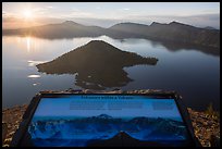 Interpretive sign, Wizard Island and Mount Scott. Crater Lake National Park ( color)