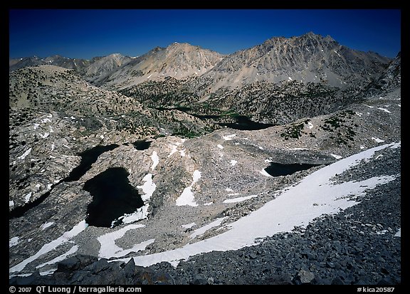 Rae Lakes basin from high pass. Kings Canyon National Park, California, USA.