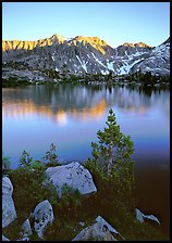 Boulders, tree, and Woods Lake at sunset. Kings Canyon  National Park ( color)