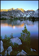 Boulders, tree, and Woods Lake at sunset. Kings Canyon National Park ( color)