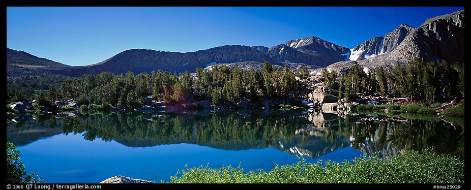 Clear lake with mountain range reflected. Kings Canyon  National Park (color)