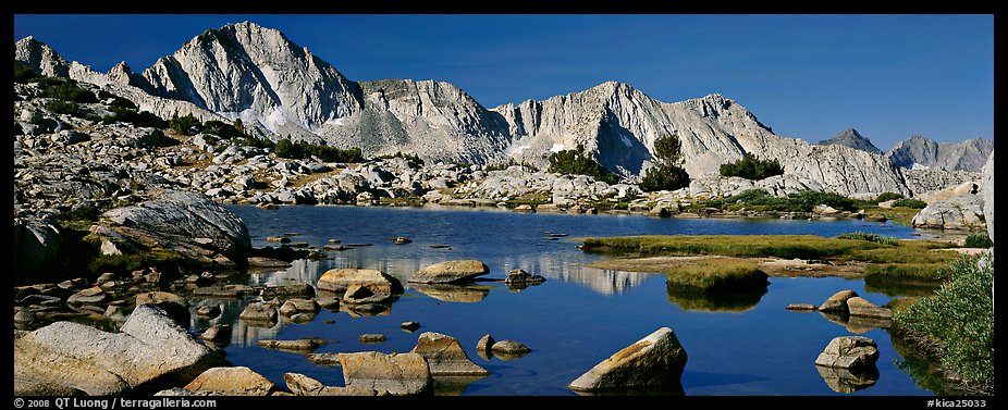 High Sierra peaks reflected in blue alpine lake. Kings Canyon  National Park (color)