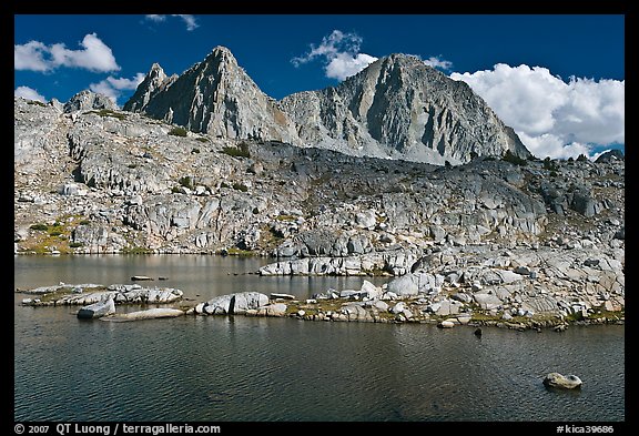 Lake, Isoceles Peak and Mt Giraud, Dusy Basin. Kings Canyon National Park, California, USA.