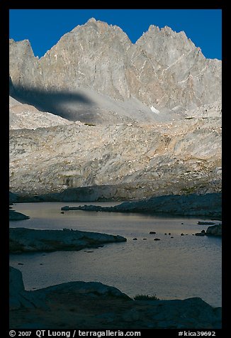 North Palissade rising above lake, Dusy Basin. Kings Canyon National Park (color)