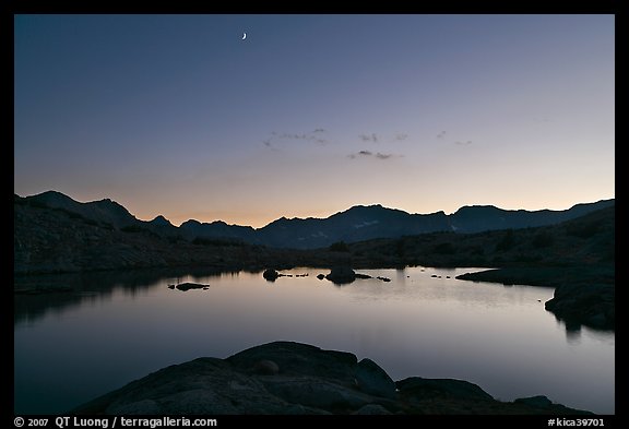 Lake at sunset, Dusy Basin. Kings Canyon National Park, California, USA.