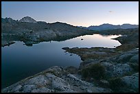 Lake and mountains at dusk, Dusy Basin. Kings Canyon National Park, California, USA.