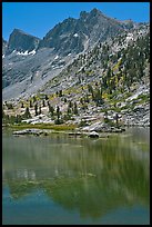 Mt Giraud and lake, Lower Dusy Basin. Kings Canyon National Park, California, USA.