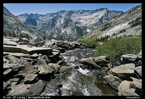 Stream plunging towards Le Conte Canyon. Kings Canyon National Park (color)