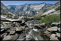 Stream plunging towards Le Conte Canyon. Kings Canyon National Park, California, USA. (color)