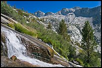 Waterfall, and mountains, Le Conte Canyon. Kings Canyon National Park, California, USA. (color)