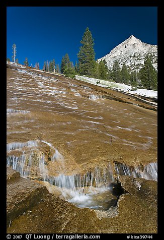 Water flowing over granite slab, Le Conte Canyon. Kings Canyon National Park, California, USA.