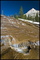 Water flowing over granite slab, Le Conte Canyon. Kings Canyon National Park, California, USA. (color)