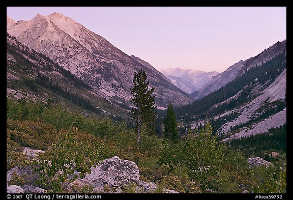 Looking south in Le Conte Canyon at dusk. Kings Canyon National Park, California, USA.