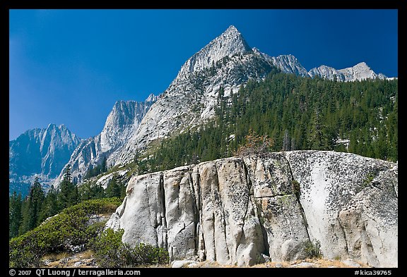 Granite block and peak, Le Conte Canyon. Kings Canyon National Park, California, USA.