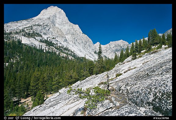 Granite slab and Langille Peak, Le Conte Canyon. Kings Canyon National Park (color)