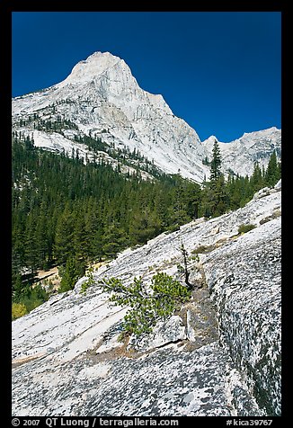 Langille Peak and Granite slab in Le Conte Canyon. Kings Canyon National Park (color)