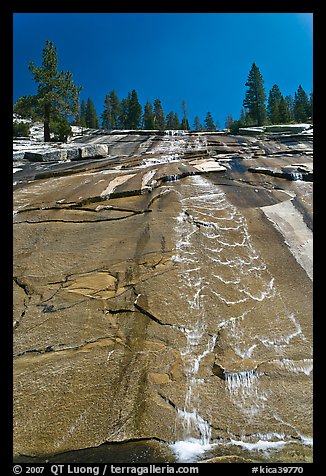 Water cascade over granite slab, Le Conte Canyon. Kings Canyon National Park, California, USA.